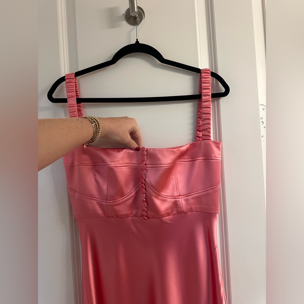 Anna October Angela Satin Buster Midi Dress In Pink - Picture 4 of 7